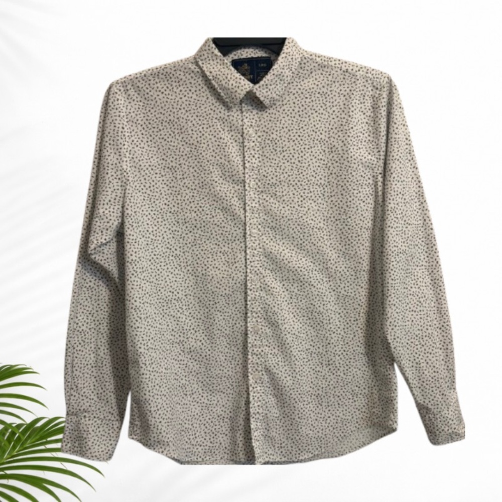 Rugby University Stretch Button Down Shirt Mens Large L/S Micro Print
